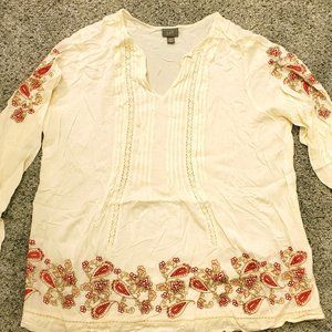 J.Jill Floral Embroidered Pleated Blouse